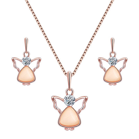 Champagne Natural Stone Angel Shape and Cubic Zirconia Necklace & Earrings Jewelry Set-Jewelry Sets-Innovato Design-Innovato Design