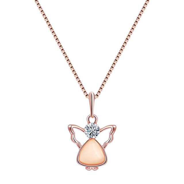 Champagne Natural Stone Angel Shape and Cubic Zirconia Necklace & Earrings Jewelry Set-Jewelry Sets-Innovato Design-Innovato Design