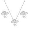 Rhinestone Butterfly and Pearl Necklace & Earrings Wedding Jewelry Set