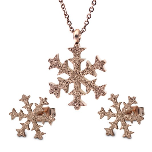 Rose-Gold-Plated Sparkling Snow Stainless Steel Necklace & Earrings Wedding Jewelry Set-Jewelry Sets-Innovato Design-Innovato Design