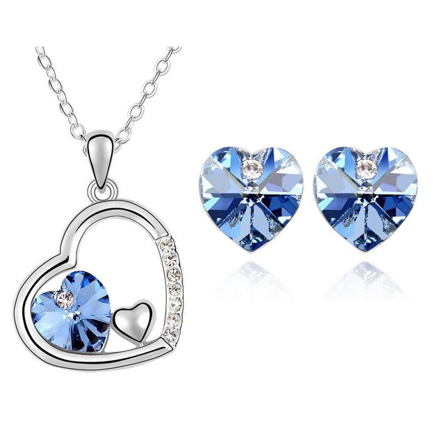 Austrian Crystal Heart Necklace & Earrings Jewelry Set-Jewelry Sets-Innovato Design-Light Blue-Innovato Design