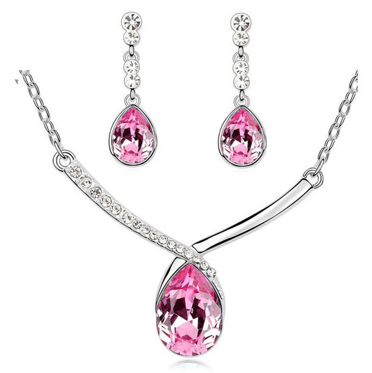 Austrian Crystal Teardrop Necklace & Earrings Fashion Jewelry Set-Jewelry Sets-Innovato Design-Ocean Blue-Innovato Design