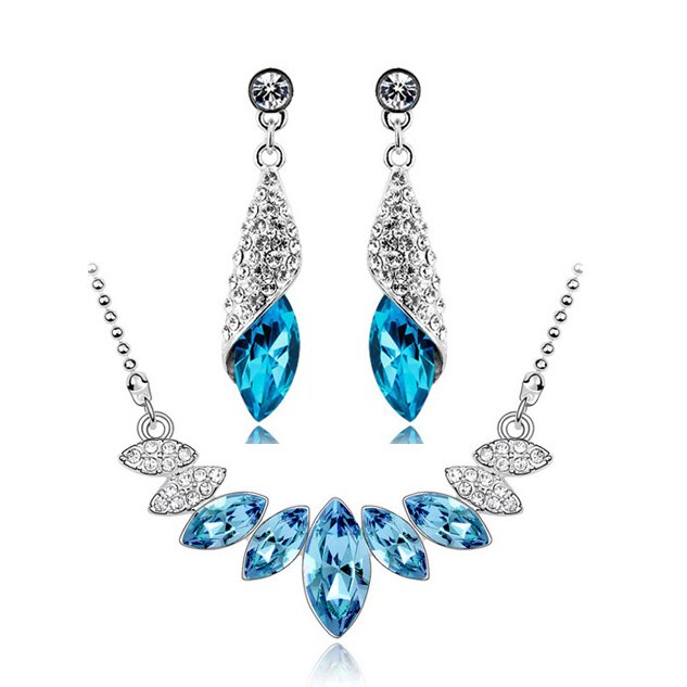 Austrian Marquise Crystal Necklace & Earrings Fashion Wedding Jewelry Set-Jewelry Sets-Innovato Design-Ocean Blue-Innovato Design