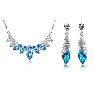 Austrian Marquise Crystal Necklace & Earrings Fashion Wedding Jewelry Set-Jewelry Sets-Innovato Design-Ocean Blue-Innovato Design