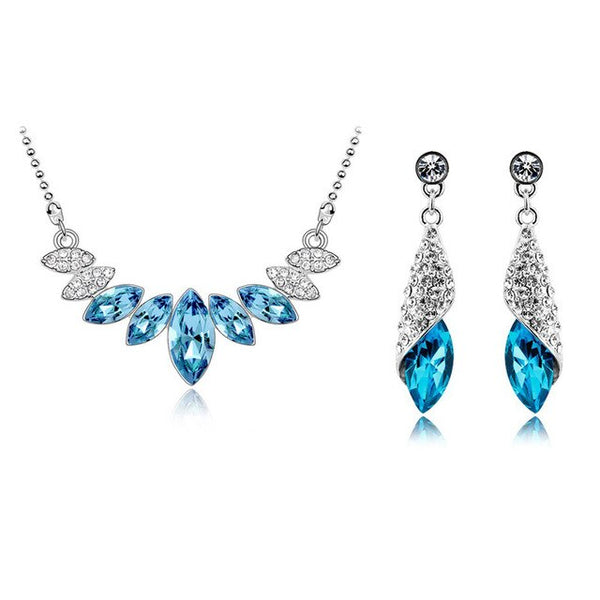 Austrian Marquise Crystal Necklace & Earrings Fashion Wedding Jewelry Set