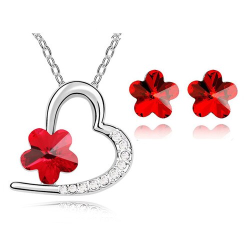 Austrian Crystal Flower Necklace & Earrings Fashion Jewelry Set-Jewelry Sets-Innovato Design-Red-Innovato Design