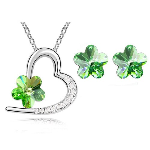 Austrian Crystal Flower Necklace & Earrings Fashion Jewelry Set-Jewelry Sets-Innovato Design-Green-Innovato Design