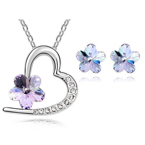 Austrian Crystal Flower Necklace & Earrings Fashion Jewelry Set-Jewelry Sets-Innovato Design-Violet-Innovato Design