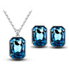 Square Crystal Necklace & Earrings Fashion Jewelry Set-Jewelry Sets-Innovato Design-Silver Blue-Innovato Design