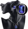 Square Crystal Necklace & Earrings Fashion Jewelry Set-Jewelry Sets-Innovato Design-Silver Blue-Innovato Design