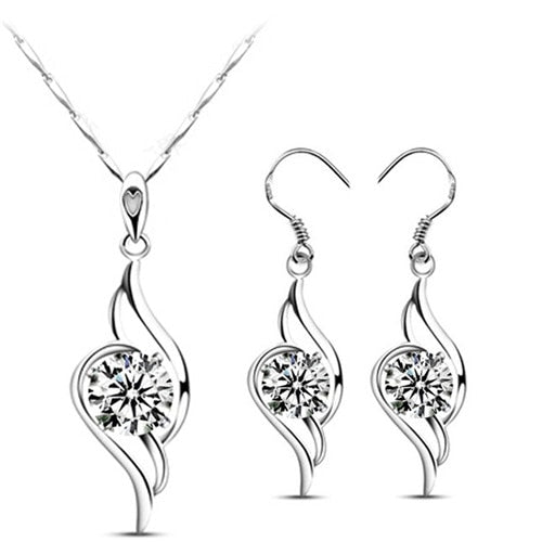 Angel Wing Cubic Zirconia Necklace & Earrings Fashion Jewelry Set-Jewelry Sets-Innovato Design-White-Innovato Design