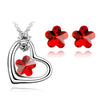 Crystal Flower Heart Necklace & Earrings Fashion Jewelry Set