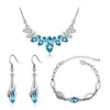 Austrian Crystal Bud and Leaf Necklace, Bracelet & Earrings Fashion Jewelry Set-Jewelry Sets-Innovato Design-Ocean Blue-Innovato Design