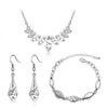 Austrian Crystal Bud and Leaf Necklace, Bracelet & Earrings Fashion Jewelry Set-Jewelry Sets-Innovato Design-White-Innovato Design
