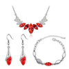 Austrian Crystal Bud and Leaf Necklace, Bracelet & Earrings Fashion Jewelry Set-Jewelry Sets-Innovato Design-Red-Innovato Design