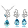 Austrian Crystal Butterfly and Dewdrop Necklace & Earrings Jewelry Set-Jewelry Sets-Innovato Design-Ocean Blue-Innovato Design