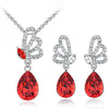 Austrian Crystal Butterfly and Dewdrop Necklace & Earrings Jewelry Set-Jewelry Sets-Innovato Design-Red-Innovato Design