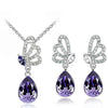 Austrian Crystal Butterfly and Dewdrop Necklace & Earrings Jewelry Set-Jewelry Sets-Innovato Design-Purple-Innovato Design
