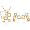 Hollow Square Crystal and Rhinestone Necklace & Earrings Fashion Jewelry Set-Jewelry Sets-Innovato Design-Gold White-Innovato Design