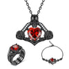Vintage Skull and Crystal Necklace, Bracelet & Ring Wedding Jewelry Set-Jewelry Sets-Innovato Design-Red-10-Innovato Design