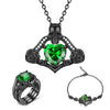 Vintage Skull and Crystal Necklace, Bracelet & Ring Wedding Jewelry Set-Jewelry Sets-Innovato Design-Green-10-Innovato Design