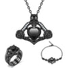 Vintage Skull and Crystal Necklace, Bracelet & Ring Wedding Jewelry Set-Jewelry Sets-Innovato Design-Black-9-Innovato Design