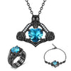Vintage Skull and Crystal Necklace, Bracelet & Ring Wedding Jewelry Set-Jewelry Sets-Innovato Design-Blue-10-Innovato Design