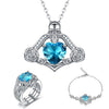 Vintage Skull and Crystal Necklace, Bracelet & Ring Wedding Jewelry Set-Jewelry Sets-Innovato Design-Silver Blue-10-Innovato Design