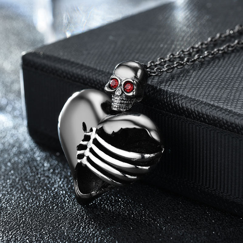 Skull and Heart Crystal Necklace & Ring Wedding Jewelry Set-Jewelry Sets-Innovato Design-Red-6-Innovato Design