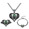 Angel Heart and Punk Skull Crystal Necklace, Bracelet & Ring Fashion Black Jewelry Set-Jewelry Sets-Innovato Design-Green-6-Innovato Design