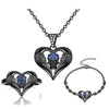 Angel Heart and Punk Skull Crystal Necklace, Bracelet & Ring Fashion Black Jewelry Set-Jewelry Sets-Innovato Design-Blue-7-Innovato Design