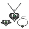 Angel Heart and Punk Skull Crystal Necklace, Bracelet & Ring Fashion Black Jewelry Set-Jewelry Sets-Innovato Design-Green-7-Innovato Design