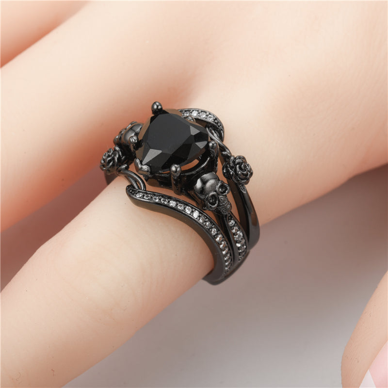 Vintage Skull and Crystal Necklace, Bracelet & Ring Wedding Jewelry Set-Jewelry Sets-Innovato Design-Silver Blue-6-Innovato Design