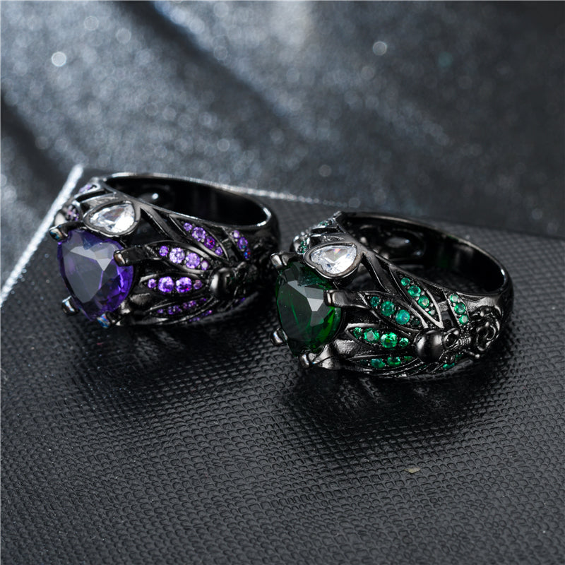 Skull, Crystal and Cubic Zirconia Necklace, Bracelet & Ring Wedding Jewelry Set-Jewelry Sets-Innovato Design-Green-6-Innovato Design