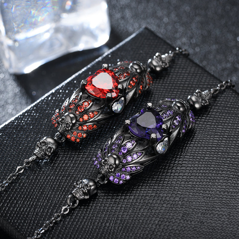 Skull, Crystal and Cubic Zirconia Necklace, Bracelet & Ring Wedding Jewelry Set-Jewelry Sets-Innovato Design-Green-6-Innovato Design