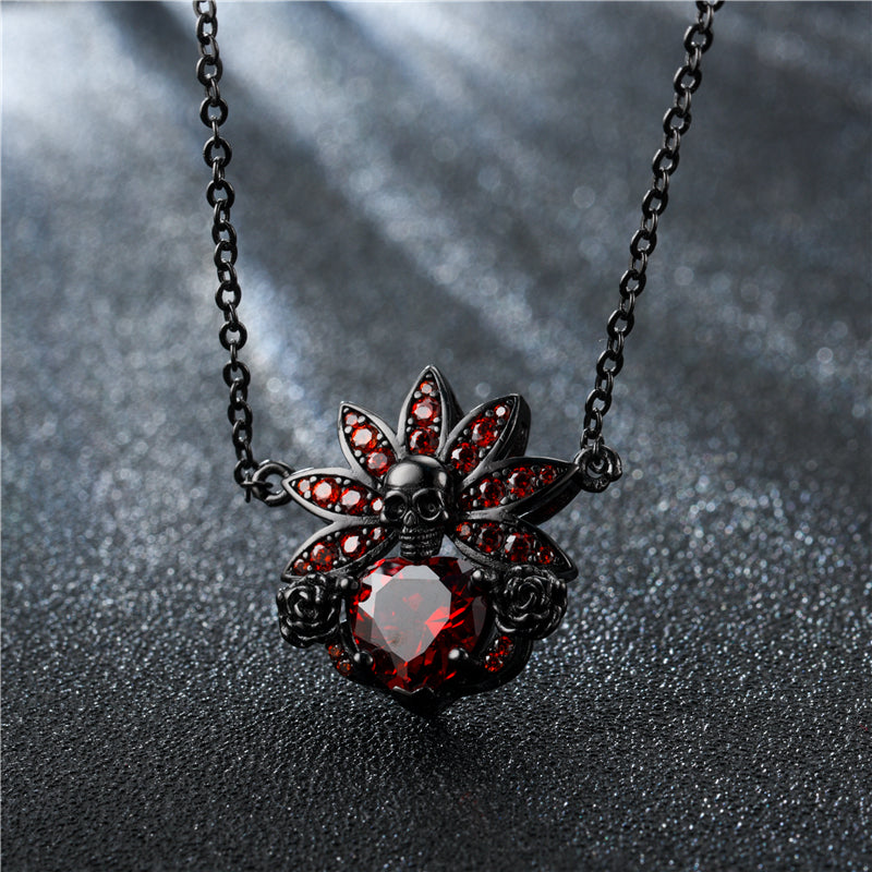 Skull, Crystal and Cubic Zirconia Necklace, Bracelet & Ring Wedding Jewelry Set-Jewelry Sets-Innovato Design-Green-6-Innovato Design