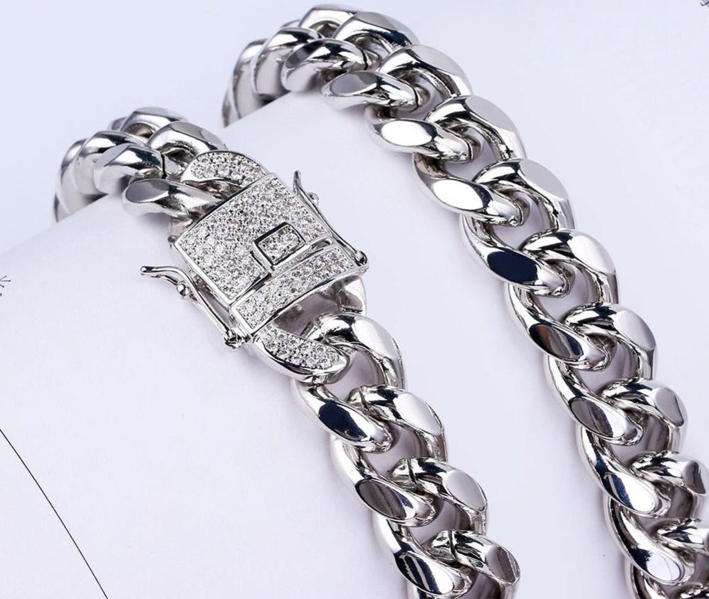 Cubic Zirconia Clasp Cuban Chain Link Hip-Hop Necklace-Necklaces-Innovato Design-Gold-22inch-Innovato Design