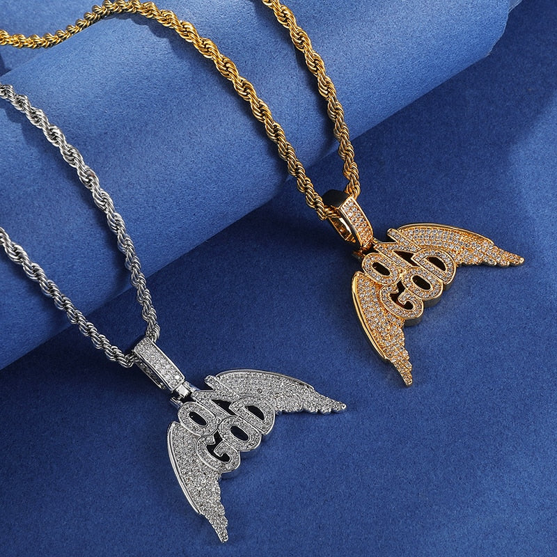 Cubic-Zirconia-Studded "On God" Bling Hip-hop Pendant Necklace-Necklaces-Innovato Design-Gold-6mm Cuban-22inch-Innovato Design