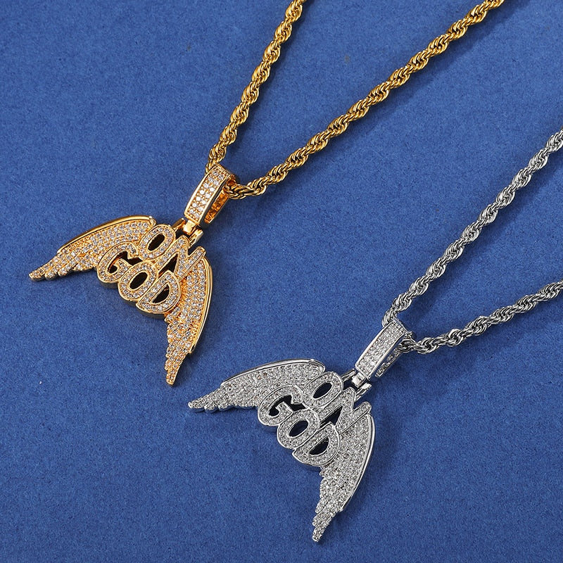 Cubic-Zirconia-Studded "On God" Bling Hip-hop Pendant Necklace-Necklaces-Innovato Design-Gold-6mm Cuban-22inch-Innovato Design
