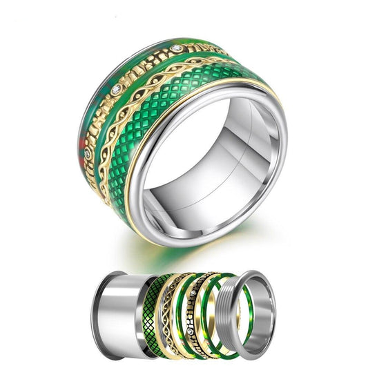 Green Stainless Steel, Stackable, Rotatable, and Interchangeable Vintage Ring-Rings-Innovato Design-6-Innovato Design