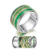 Green Stainless Steel, Stackable, Rotatable, and Interchangeable Vintage Ring