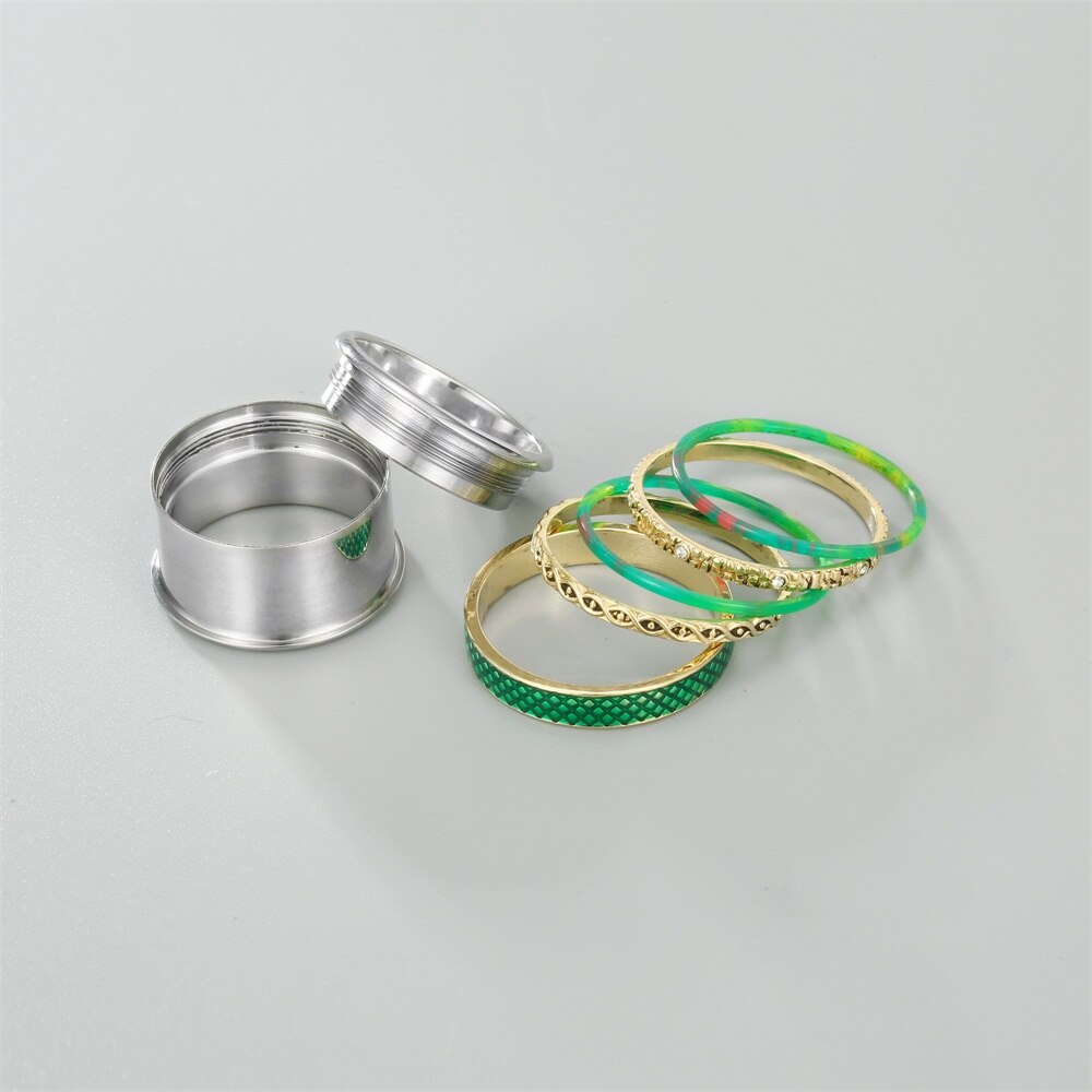Green Stainless Steel, Stackable, Rotatable, and Interchangeable Vintage Ring-Rings-Innovato Design-6-Innovato Design