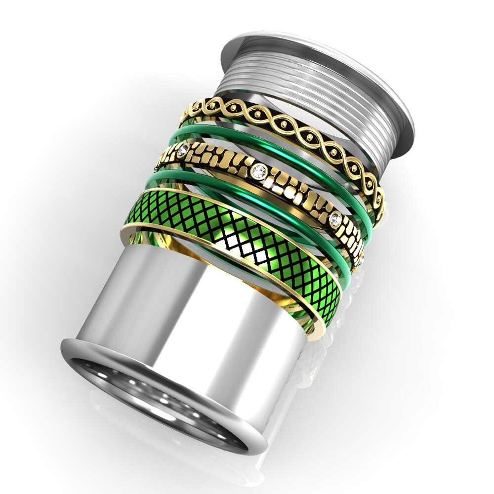 Green Stainless Steel, Stackable, Rotatable, and Interchangeable Vintage Ring-Rings-Innovato Design-6-Innovato Design