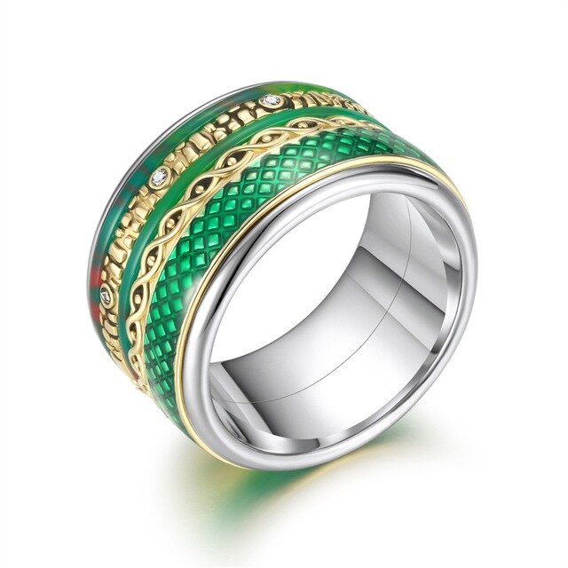 Green Stainless Steel, Stackable, Rotatable, and Interchangeable Vintage Ring-Rings-Innovato Design-10-Innovato Design