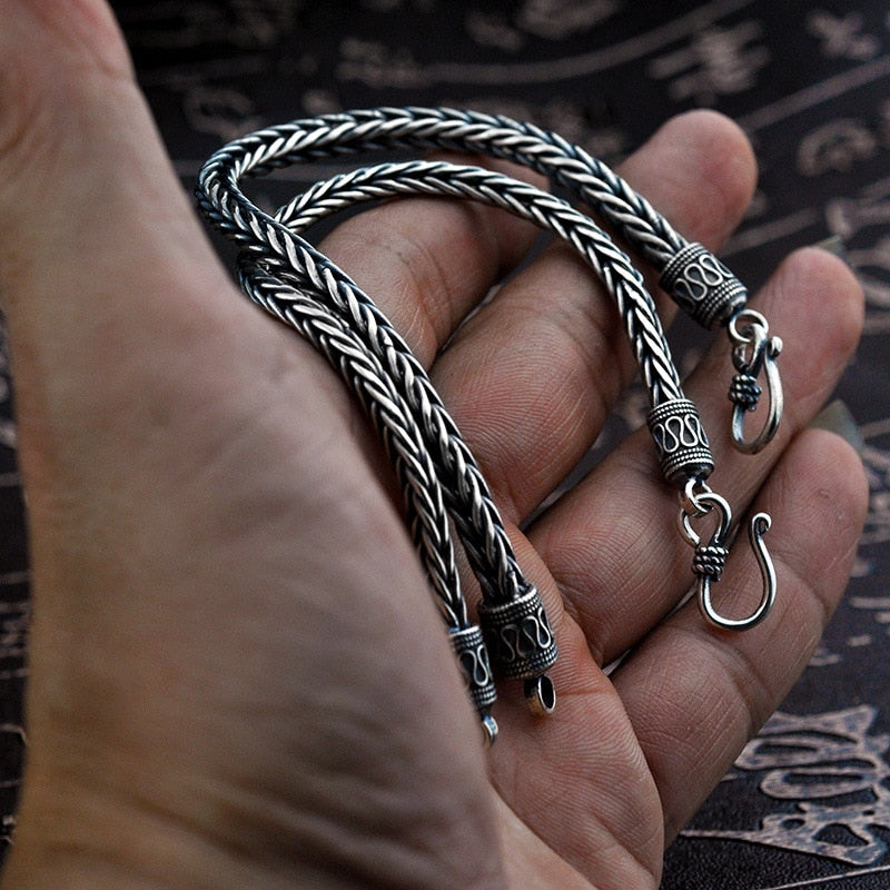 Braided Chain 925 Sterling Silver Handmade Vintage Bracelet-Bracelets-Innovato Design-6.69in-4mm-Innovato Design