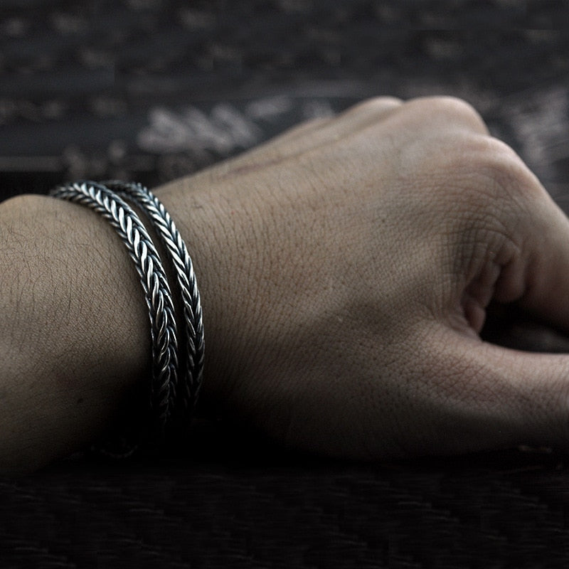 Braided Chain 925 Sterling Silver Handmade Vintage Bracelet-Bracelets-Innovato Design-6.69in-4mm-Innovato Design