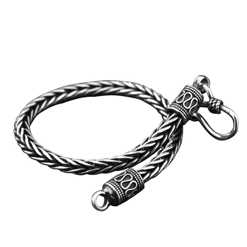 Braided Chain 925 Sterling Silver Handmade Vintage Bracelet-Bracelets-Innovato Design-6.69in-4mm-Innovato Design