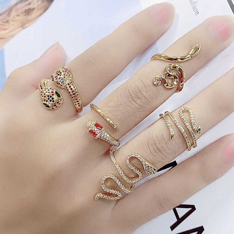 Snake Cubic Zirconia Stainless Steel Adjustable Fashion Ring-Rings-Innovato Design-Innovato Design