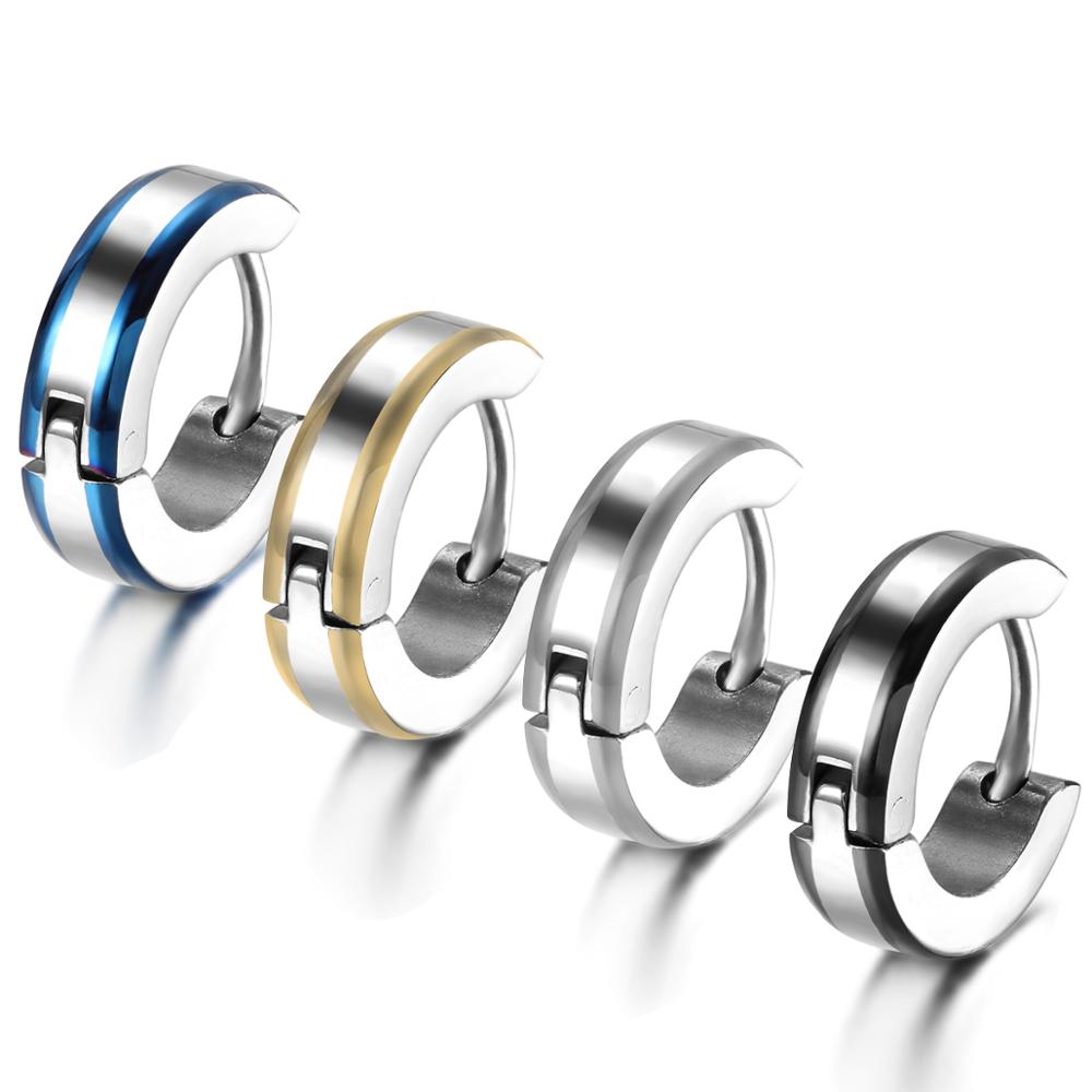 4 Pairs Striped and Polished Stainless Steel Small Hoop Earrings-Earrings-Innovato Design-Innovato Design