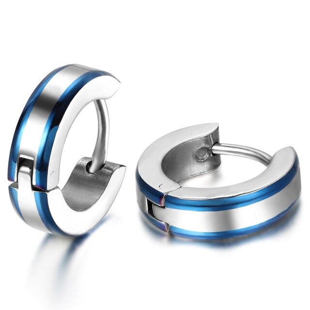 4 Pairs Striped and Polished Stainless Steel Small Hoop Earrings-Earrings-Innovato Design-Innovato Design
